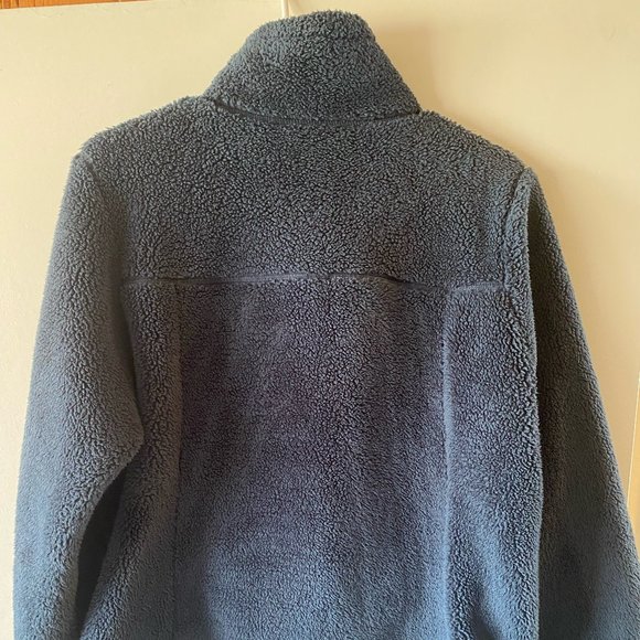 North Face Womens Campshire Pullover Sweater Size L Sherpa Cowl Neck Navy Warm - Picture 2 of 5